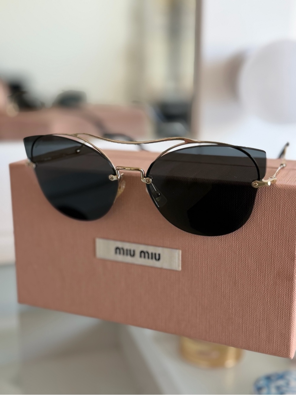 Miu Miu Black Sunglasses with Pink Velvet Case